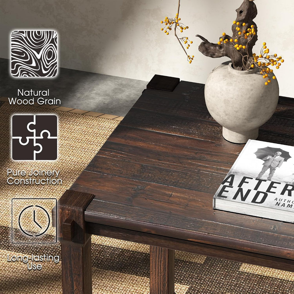 Vintage Aged Solid Wood Side Table Mortise and Tenon Construction Wear-Resistant Top Sturdy Legs Accent Table for Living Room Bedroom 20"×22"×22"