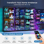 Glass Display Cabinet with RGB Lights,10-Tiers Curio Dispaly Cabinet with Human Body Sensor, Frameless Tall China Cabinets for Collectibles, Locking Showcase Cabinets with Shelf for Living Room