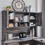 T4TREAM L Shaped Desk with Hutch,59" Farmhouse Wood Home Office Executive Desk,Charging Station,File Drawer, Storage Cabinet,Computer Desk for Work and Study (Dark Rustic Oak)