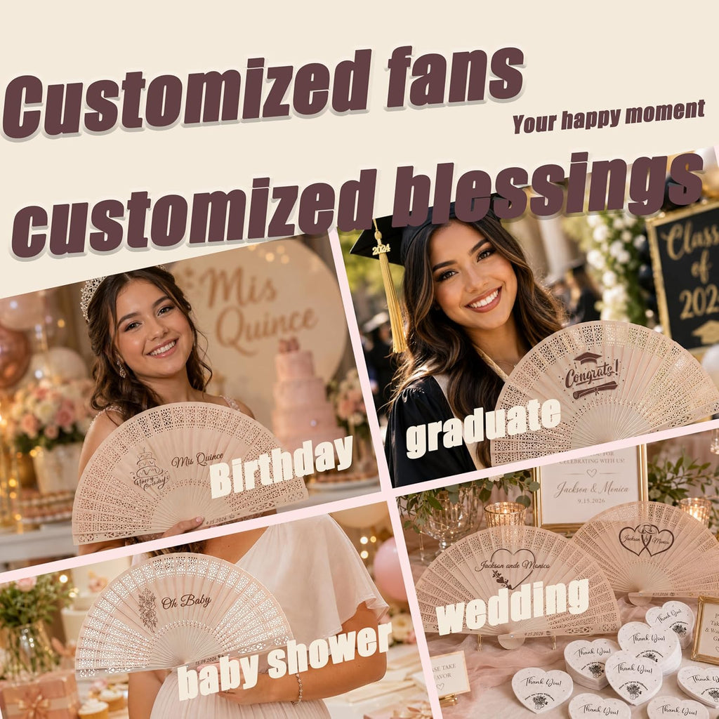 Personalized Wedding Fans for Wedding Guests Bulk, Custom Wooden Folding Handheld Fans with Tassels & Organza Bags, Wedding Favors, Party Gifts, Folding Fans, Gift for Guests (30PCS)