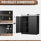 INTERGREAT Metal Storage Cabinet with Locking Doors, Lockable Steel Storage Cabinets with 2 Doors and Shelves, Black Metal Cabinets with Lock, Small Steel Cabinet for Office, Garage, Home, Shop