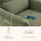 CHITA Power Nursery Rocking Chair, Swivel Glider Recliner Chair with Solid Wood Base, Bulit-in USB & Type-C Charging Ports for Living Room, FSC Certified, Moss Green