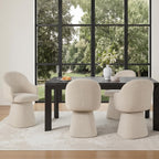 KISLOT Swivel Dining Chairs Set of 2, Upholstered Modern Barrel Dining Chairs with 360° Swivel Base, Chenille Velvet Fabric Accent Kitchen Chairs with Arms, Padded Dining Room Chairs, Sand