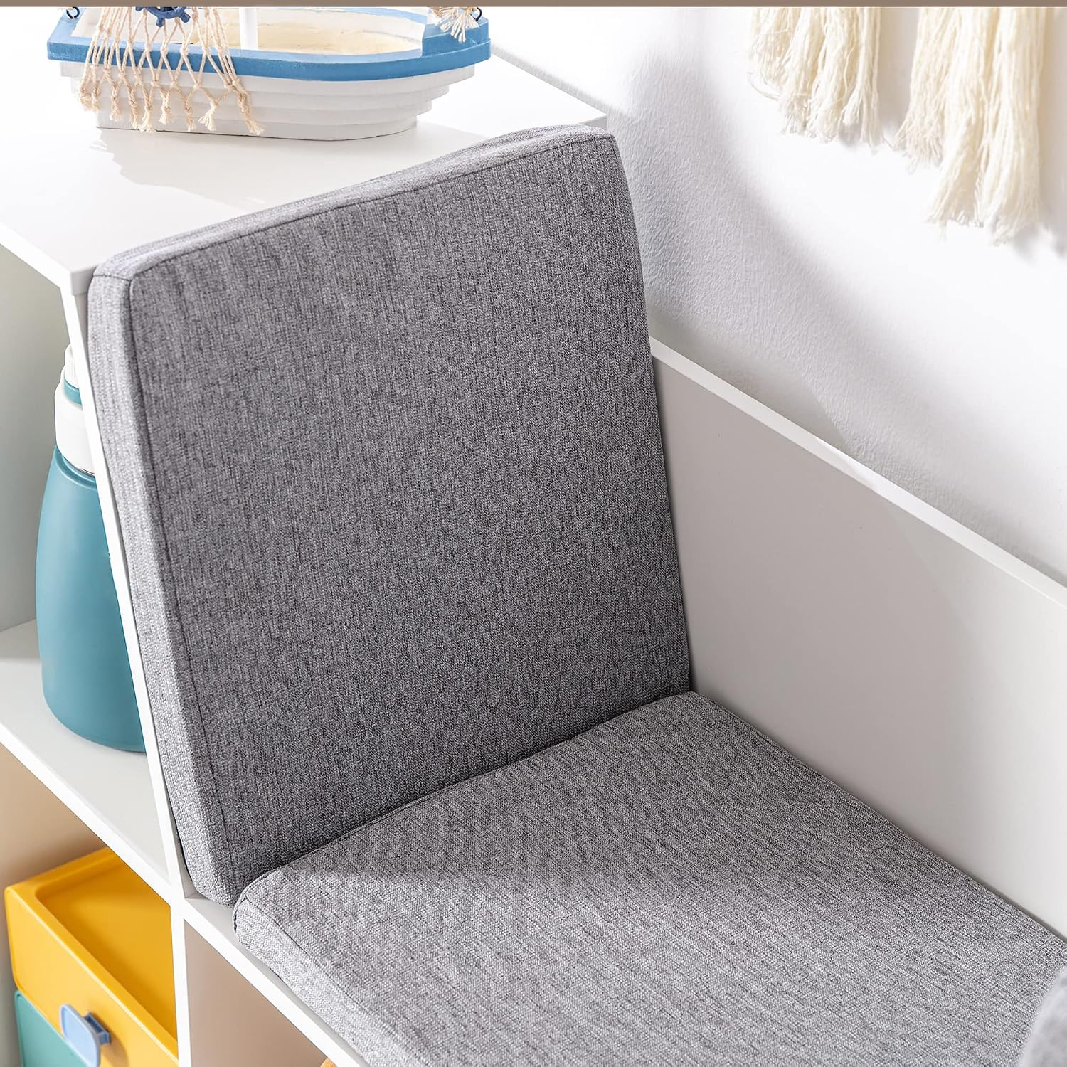 6 Cubby Bookcase with Reading Nook and Cushion, Multi Purpose Storage Organizer for Bedroom, Living Room, Pure White