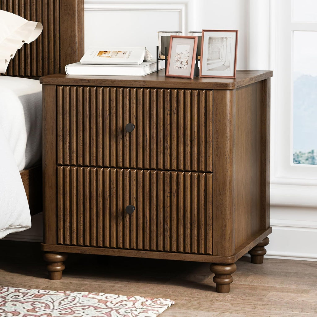 Nightstand with 3 Drawers, Wood Bedside Table Night Stand, Wide Sofa Side End Table 3 Drawers Chest of Dresser for Living Room, Bedroom