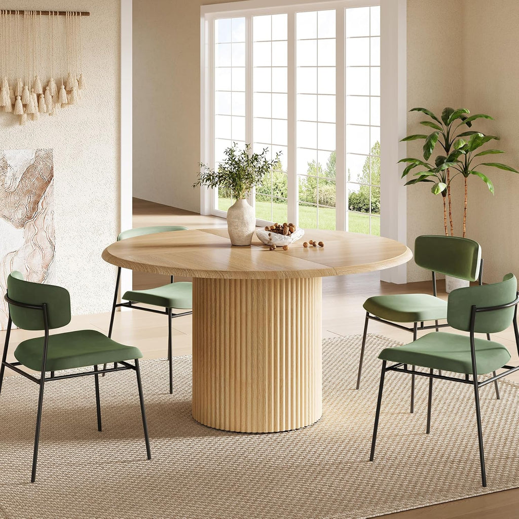LITTLE TREE 47 Inches Round Dining Table for 4, Farmhouse Natural Wooden Dining Room Table with Heavy Duty Fluted Pedestal, Large Circle Kitchen Dinner Table for Dining Room, Living Room (Table Only)