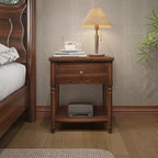 Solid Wood Nightstands Set of 2 with Drawer, Farmhouse End Table Sofa Side Table with Storage Shelves, Real Wood Beside Table Accent Table for Small Spaces, Living Room, Easy Assembly (Walnut)