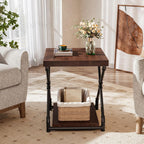 Tribesigns Solid Wood End Side Table with Storage Space for Living Room, Small Wood Nightstand for Bedroom, Dark Brown