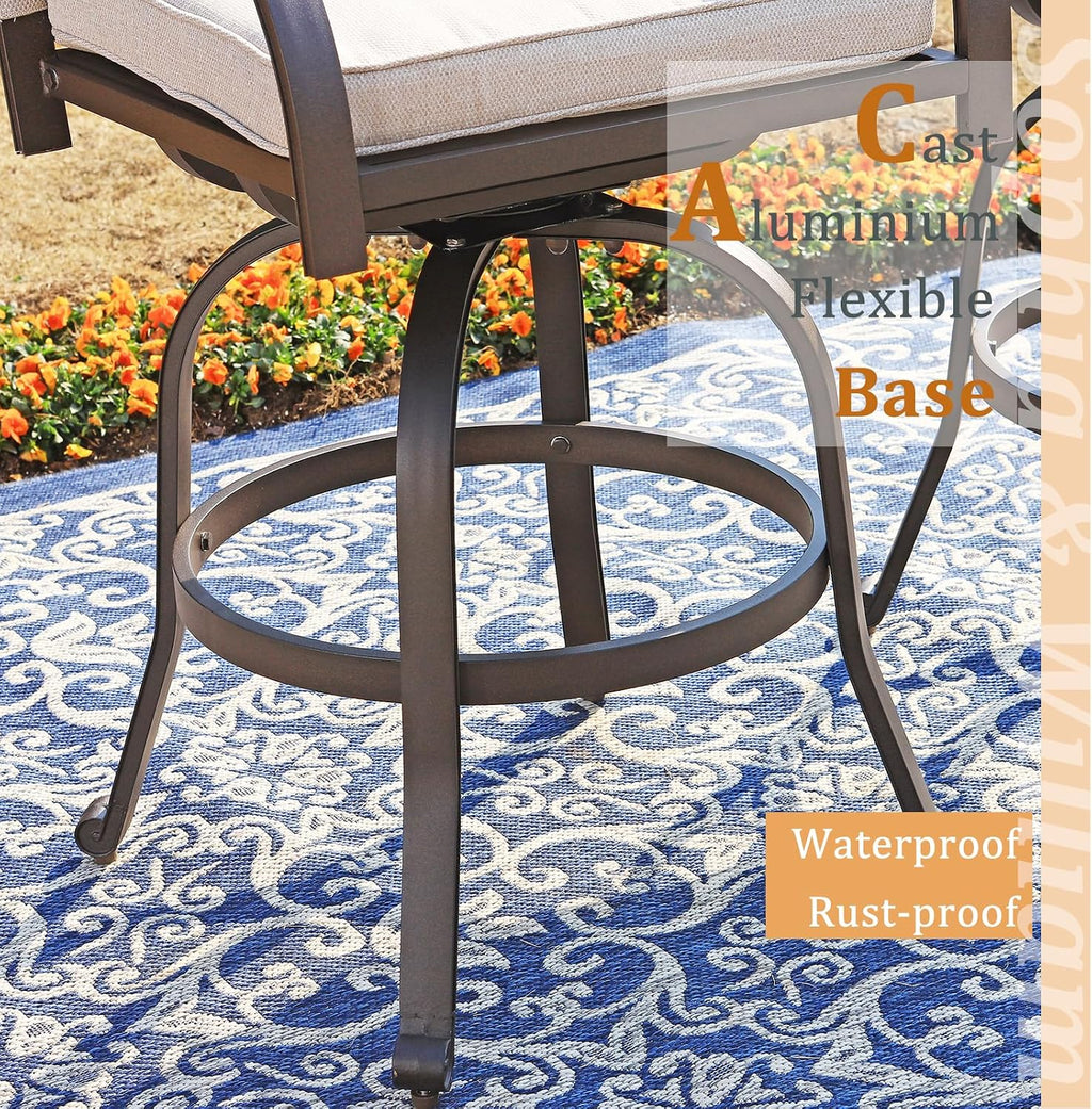 Sophia & William Cast Aluminum Patio Bar Chairs Set of 2, Bar Height Swivel Outdoor Bar Stools Chairs, Counter Height Outdoor Barstools, Brown, Load Capacity: 350 lbs