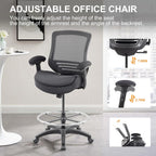 400lbs Office Drafting Chair Wide Dual Seat Cushion for High Standing Desk with Lumbar Support and Enlarged Adjustable Footrest-Black