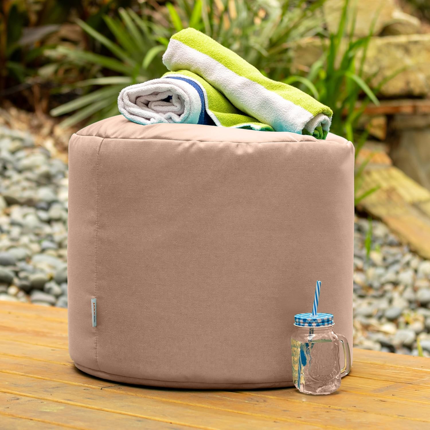 Jaxx Spring Indoor/Outdoor Bean Bag Pouf Ottoman, Sunbrella Petal