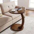 Tribesigns C Shaped End Table, Round Wood Side Table, Mid-Century Modern Style, Heavy Base, for Living Room, Bedroom, Small Space, Brown