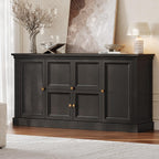 ONBRILL 63" Large Buffet Cabinet with Storage, Farmhouse Sideboard Cabinet with Grooved Barn Doors, Wood Rustic Kitchen Buffet Table Coffee Bar Storage Cabinet for Kitchen, Living Room (Black)