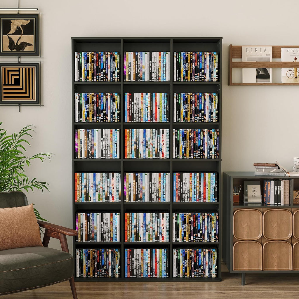 DVD Storage Shelf, 8-Tier Media Storage Cabinet with Adjustable Shelves for CDs, DVDs, Video Games, DVD Stand Tower for Living Room, Bedroom, Office, Black