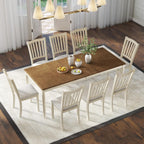 AMERLIFE 9-Piece Farmhouse Dining Table Set for 8, 79" Rectangular Kitchen Table with 8 Upholstered Chairs, Solid Rubberwood Frame, Roman Conical Legs, Rustic Cream