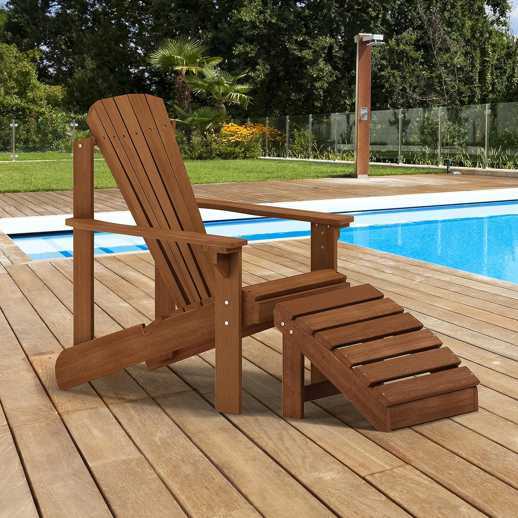 Furinno TIOMAN Patio Chair, Adirondack Outdoor Lawn Chair, Armchair in Teak Oil, for Patio, Garden, Porch, Light Wood