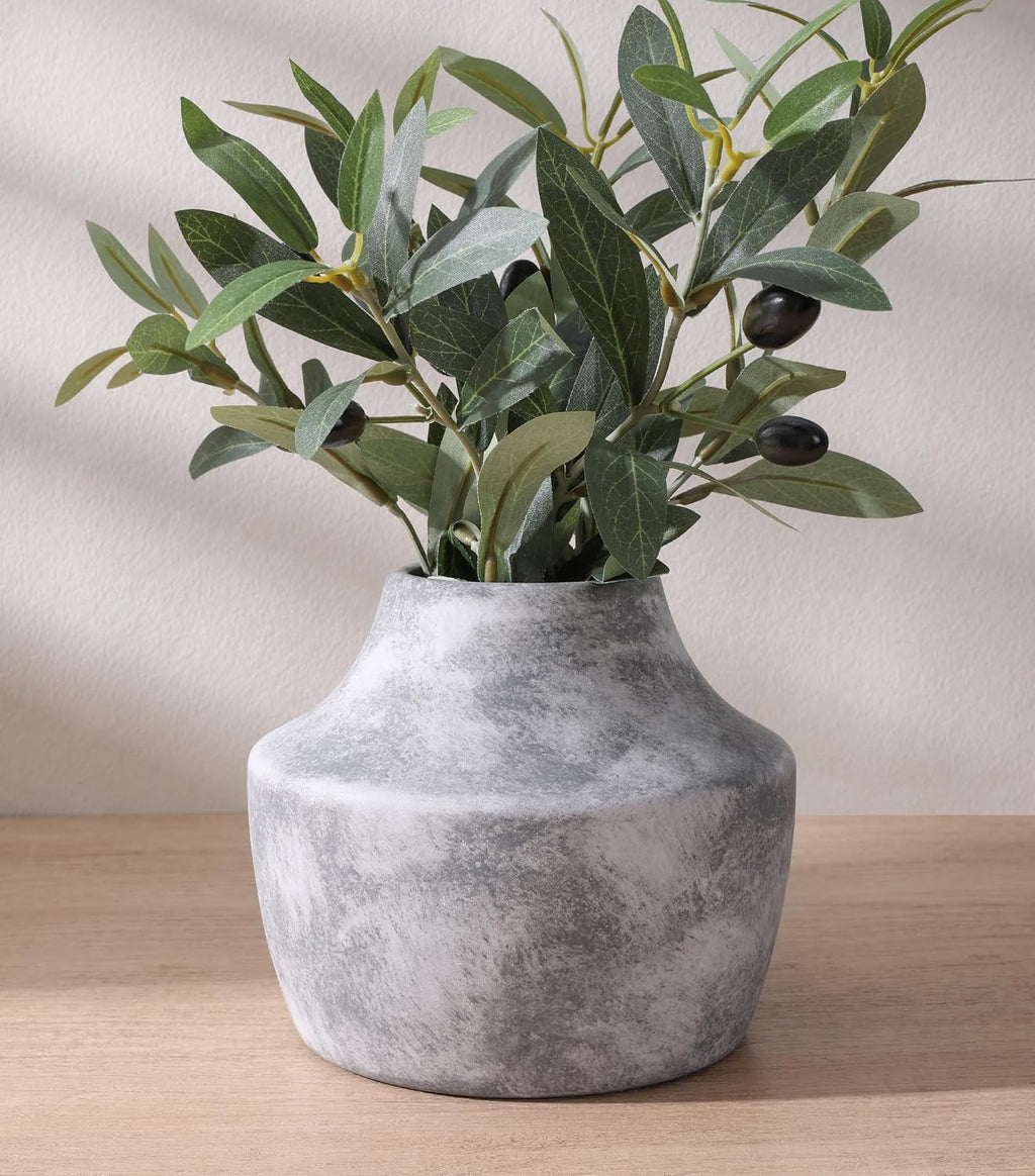 Grey Ceramic Flower Vase, 5.3 in Rustic Farmhouse Vase, Small Handcrafted Weathered Pottery Vases, Decorative Terracotta Vases for Flower, Living Room, Centerpieces, Table, Home Decor