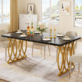 Tribesigns Modern Dining Table, 63" Large Kitchen Table for 4-6 People, Unique Rectangular Dinner Table Kitchen & Dining Room Furniture with Black Faux Marble Tabletop and Geometric Legs