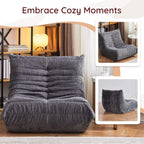 Giant Bean Bag Chair, Memory Foam Filled Oversized Corduroy Floor Sofa for Adults, High-Rebound Boneless Lazy Chair for Living Room, Bedroom, Reading & Gaming, Grey