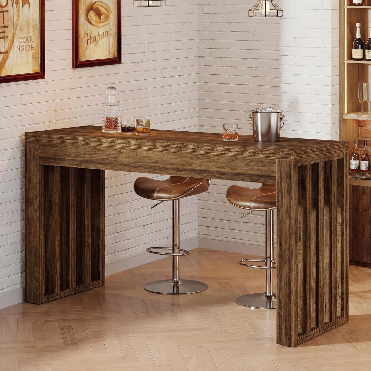 Tribesigns 63-lnch Counter Height Bar Table, Farmhouse Bar Height Table, Rectangular Long Dining Pub Table for Dining Room, Home Bar, Restaurant, Rustic Brown