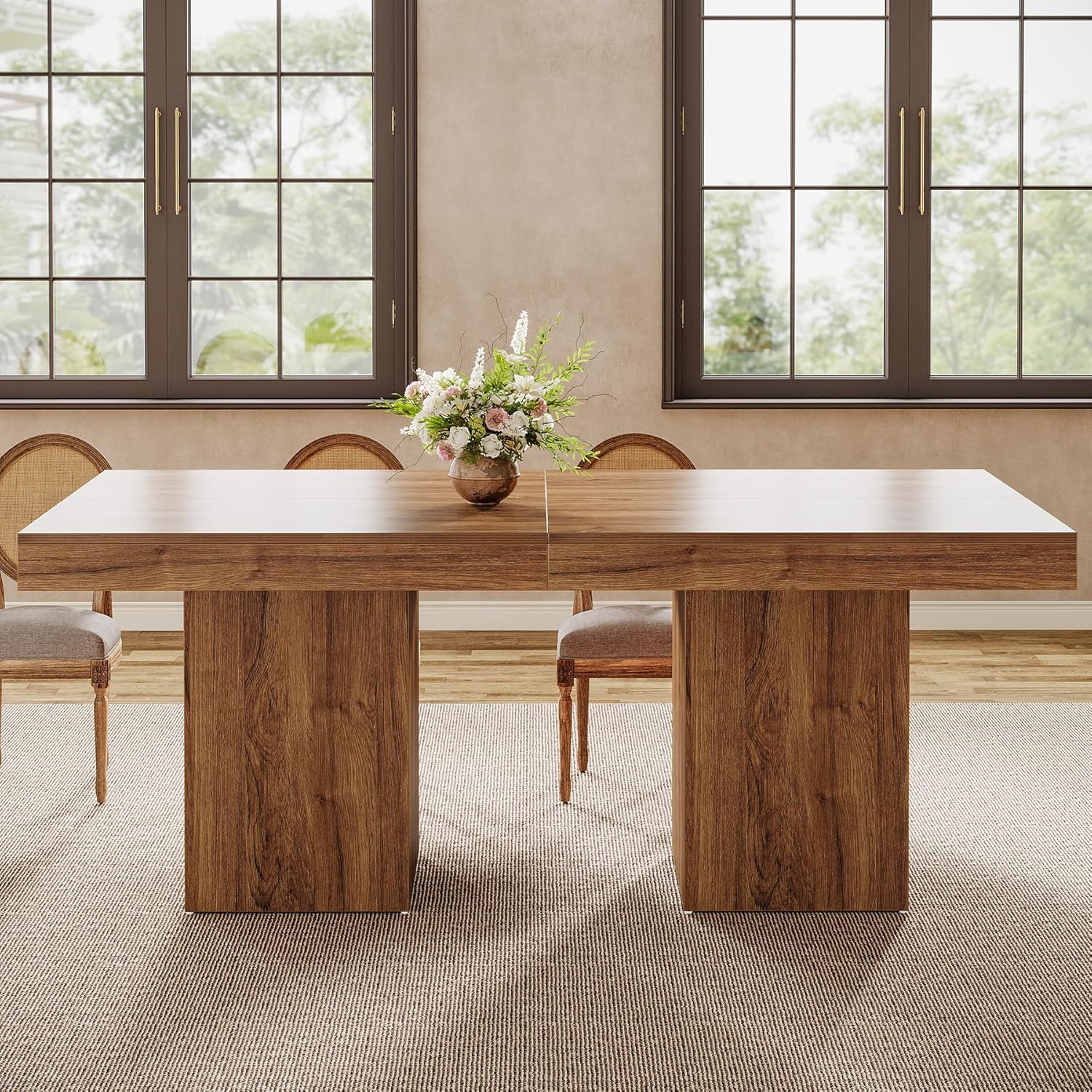 Tribesigns 39-Inch Square Dining Table for 4, Farmhouse Small Kitchen Dinner Eating Table with Sturdy Pedestal Base, Wooden Dining Room Furniture for Dining Room, Kitchen, Apartments (Walnut)