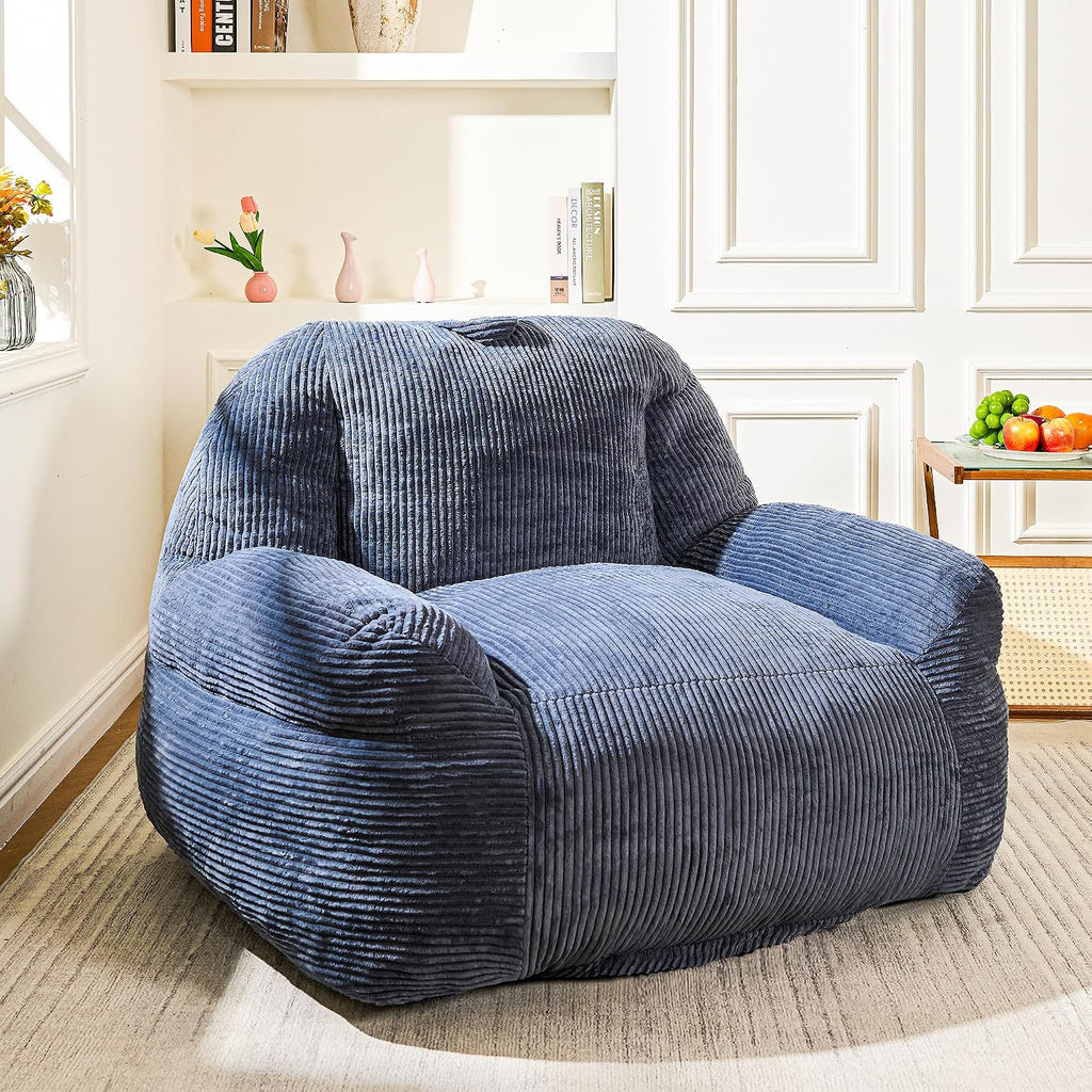 Bean Bag Chair, Faux Fur Bean Bag Chairs for Adults, Fluffy and Comfy Bean Bag with Filler, Bean Bag Sofa Chair for Reading, Gaming, Stuffed High-Density Foam (Grey)