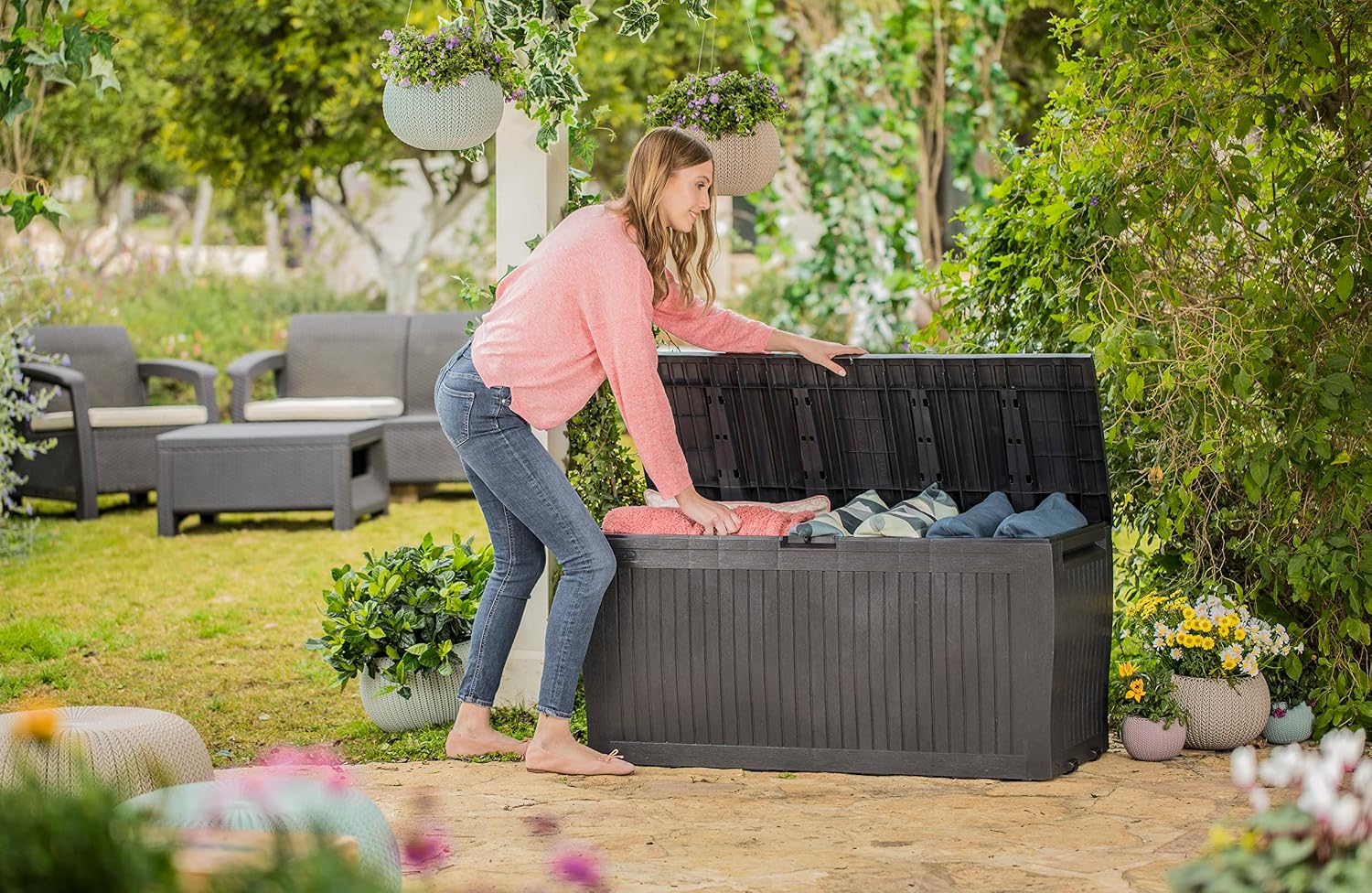 Keter Comfy Storage Box 270 L, Graphite Color, 116.7 x 54.6 x 8.6 cm