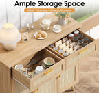 Akxomel Rattan Sideboard Buffet Cabinet with Storage, 35.4" W Buffet Cabinet with 2 Drawers and 3 Doors, Sideboard Storage Cabinet with Adjustable Shelves for Kitchen, Living Room, Natural Oak