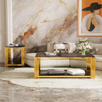 Black Mirror End Table for Living Room, Square,Asymmetrical Metal, Gold Lower Shelf, 19.9"