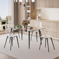 Baysitone 51 inch Glass Dining Table Set for 4, Dining Table & Chair Sets with Black Metal Legs for Kitchen, Modern Rectangle Tempered Glass Table Top&Transparent Plastic Dining Chair for Dining Room