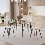Baysitone 51 inch Glass Dining Table Set for 4, Dining Table & Chair Sets with Black Metal Legs for Kitchen, Modern Rectangle Tempered Glass Table Top&Transparent Plastic Dining Chair for Dining Room