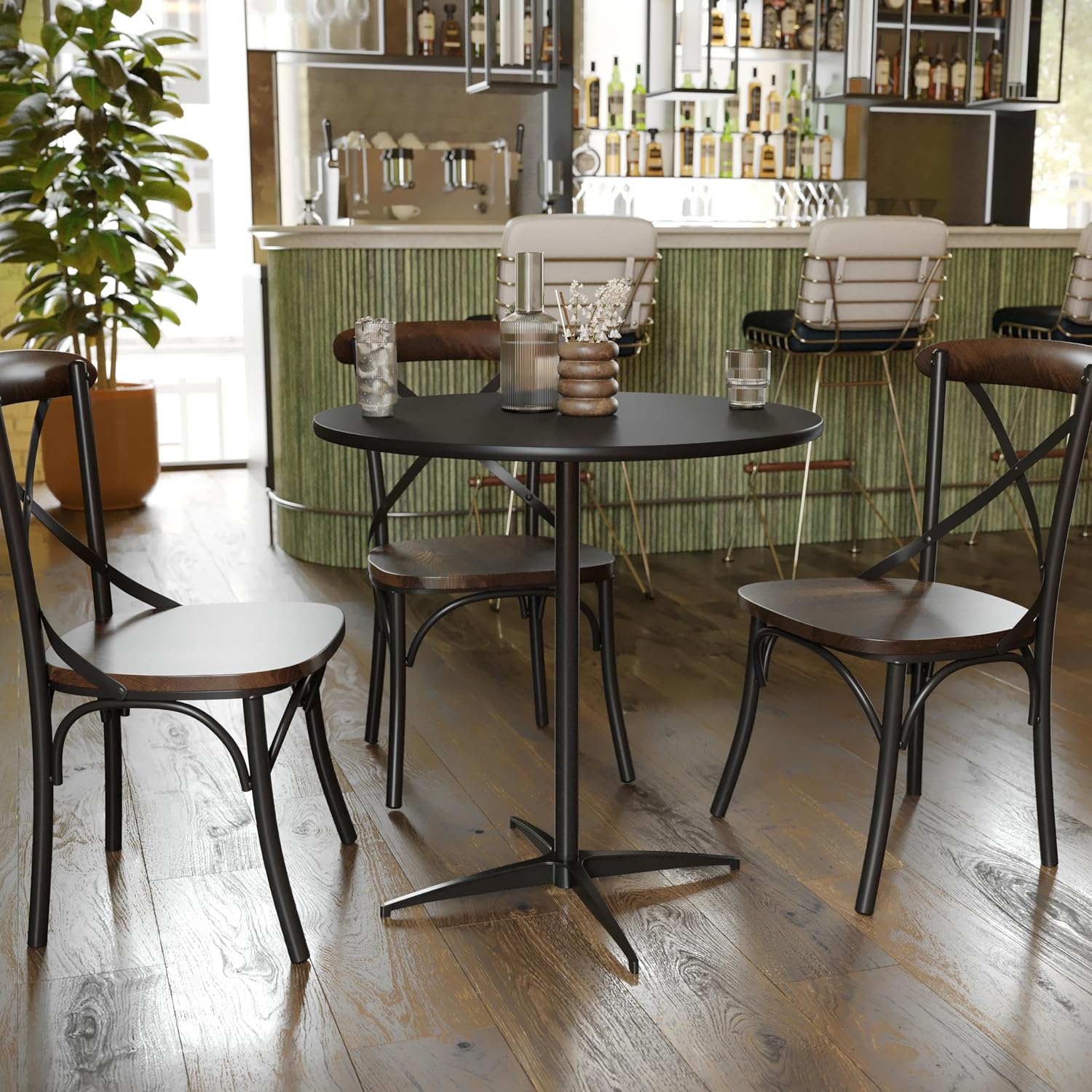Flash Furniture Lars Black 30'' Round Wood Cocktail Table with 30'' and 42'' Columns