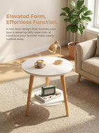 Round Side Table 2-Tier Wood Coffee Table Night Stand with Stable Triangle Legs for Living Room, Bedroom, Couch, Bedside