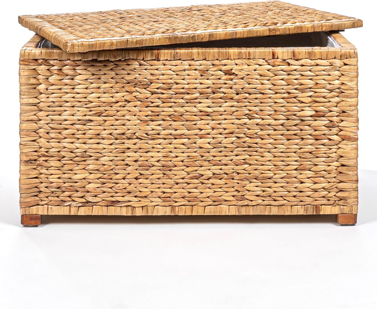 happimess HPM9005A Anada Wicker Weave 30" Storage Trunk, Wooden Frame/Water Hyacinth, Farmhouse, Transitional, Coastal, Rustic for Office, Dorm Room, Living-Room, Bedroom, Dining-Room, Natural