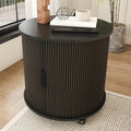 Mid Century Modern Side Tables Living Room with Charging Station, Small Side Table with Sliding Door, 24" Large Round End Tables Living Room with 2-Tier Storage, Black Nightstand for Bedroom, Entryway