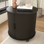 Mid Century Modern Side Tables Living Room with Charging Station, Small Side Table with Sliding Door, 24" Large Round End Tables Living Room with 2-Tier Storage, Black Nightstand for Bedroom, Entryway