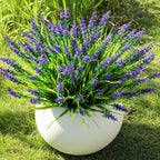 16 Bundles Artificial Plants Outdoor, UV Resistant Fake Lavender & Monkey Grass, Realistic Plastic Faux Plants for Balcony, Patio, Porch Greenery Decor, Planter Filler(Purple)