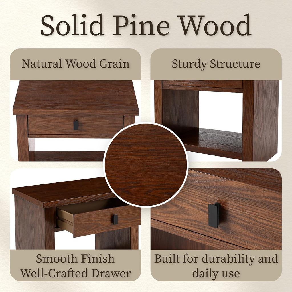 COZAYH Fully Assembled Nightstand, Pine Wood Bedside Table with Drawer & Storage Shelf, Modern Wooden End Table for Small Spaces Bedroom Living Room, Natural Wood