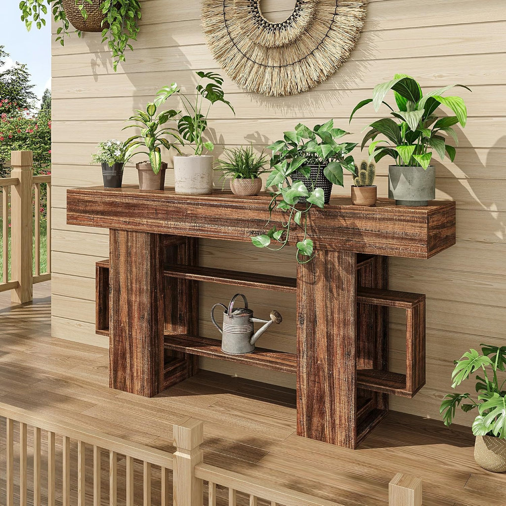 Feonase 63 Inches Long Console Table for Entryway, Wood Sofa Table Behind Couch with 3-Tier Storage, Narrow Entry Hallway Table for Living Room Entrance Foyer, Rustic Brown