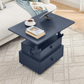 Adjustable Height Lift-Top End Table with Charging Station, High-Gloss Lacquered Finish, Rolling Side Table with Lockable Wheels & Storage Drawers, for Living Room Bedroom, Blue