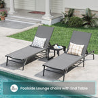 Amopatio Foldable Patio Lounge Chairs Outdoor Portable Pool Chaise Lounge Set of 2 with Side Table for Outside, Weather Resistant, 5-Position Adjustable Backrest, 400 LBS Capacity,Gray