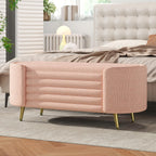 Modern Oval Chenille Storage Ottoman Bench, Green Upholstered Cushioned Storage Bench with Sturdy Metal Legs, Large Hidden Internal Storage, Multi-Functional End of Bed Shoe Bench