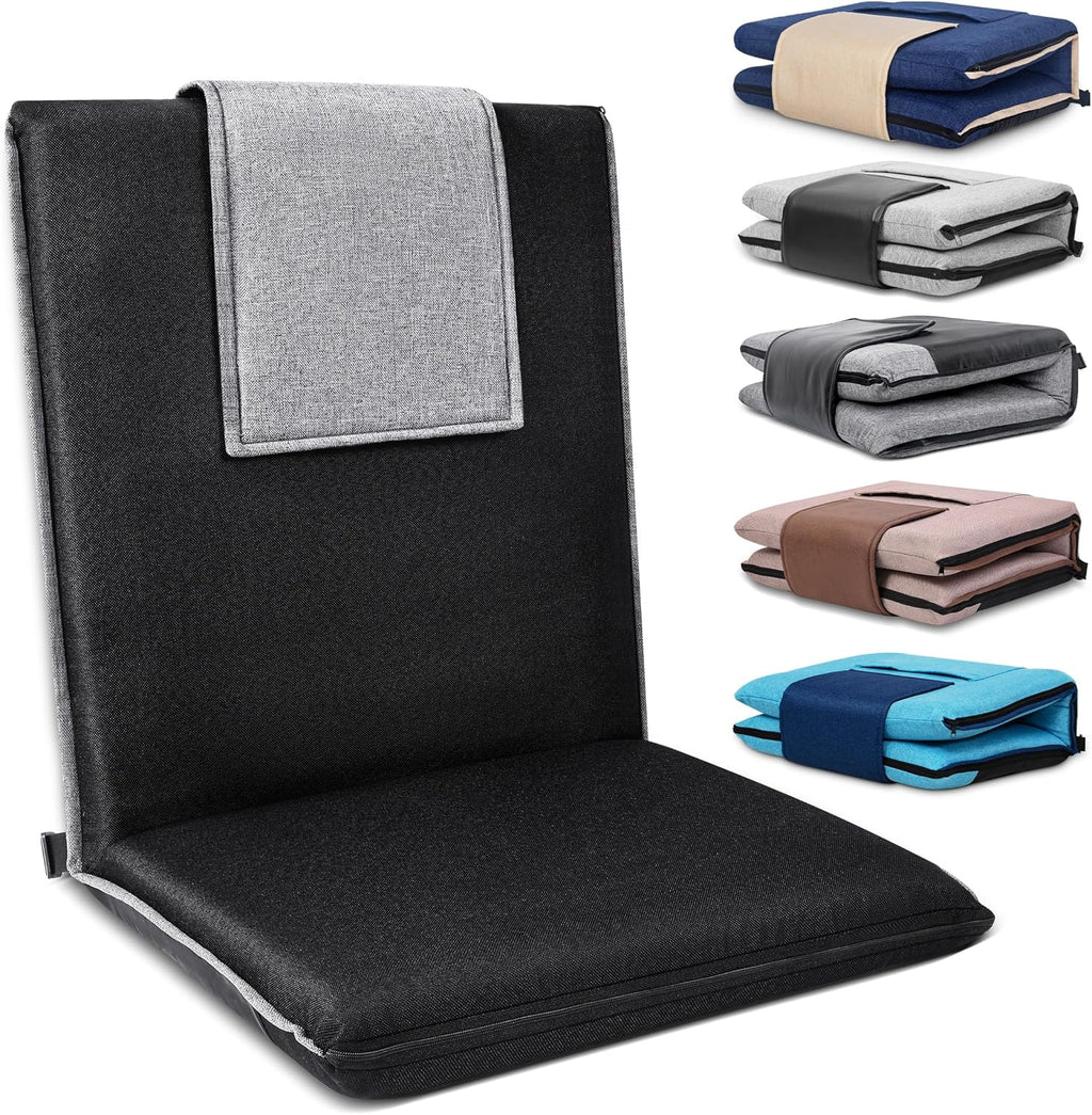 Floor Chair with Back Support 14-Position Adjustable Floor Chair Portable Ground Seating for Adults & Kids Foldable Meditation Seat with Japanese KOYO Bearings & Washable Linen Cover (Black)