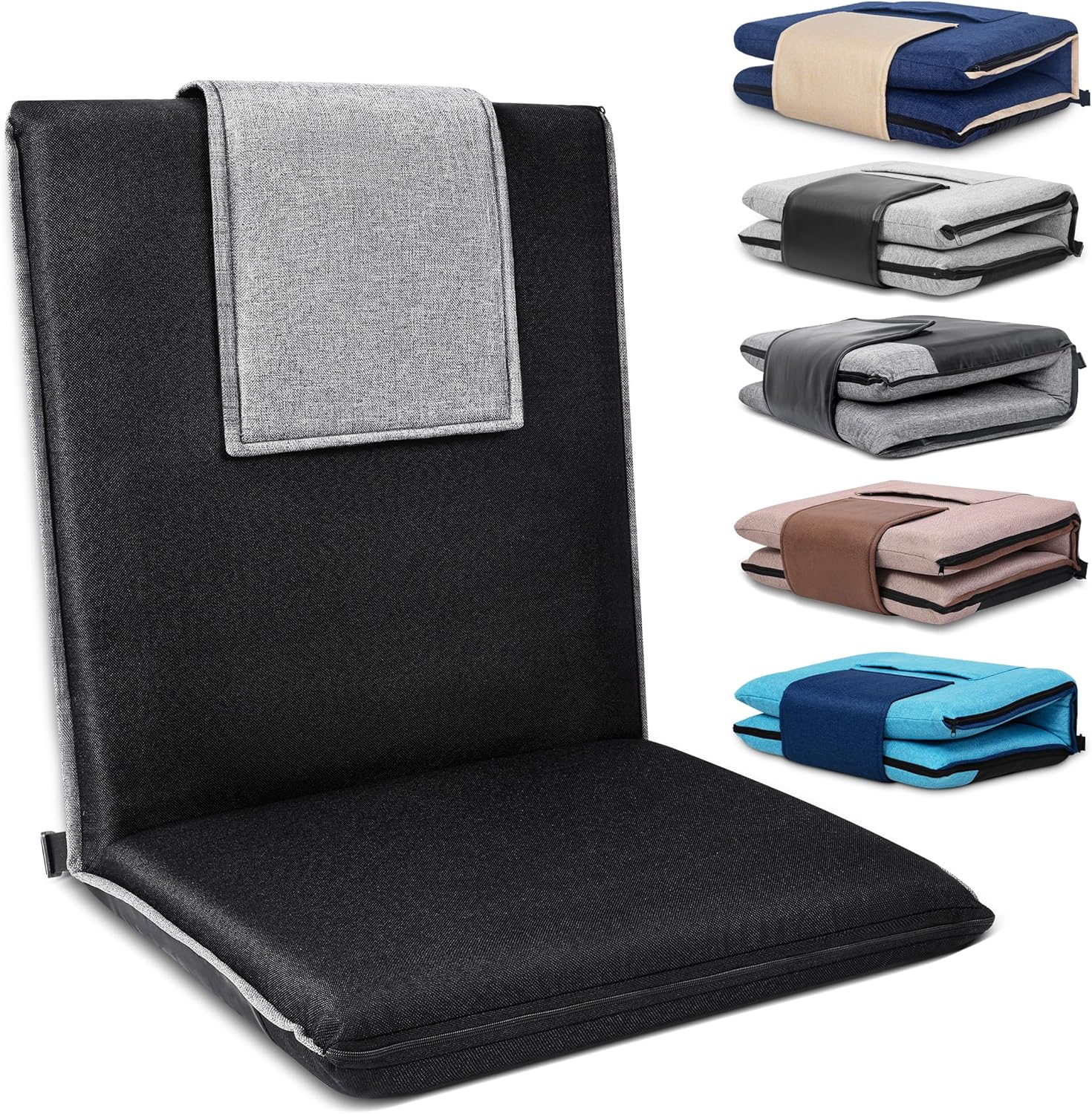 Floor Chair with Back Support 14-Position Adjustable Floor Chair Portable Ground Seating for Adults & Kids Foldable Meditation Seat with Japanese KOYO Bearings & Washable Linen Cover (Black)