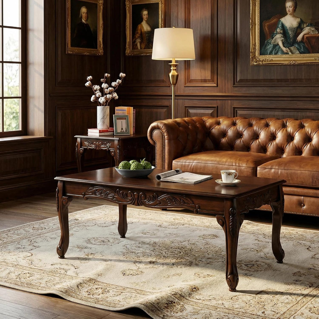 Traditional Dark Cherry Wood End Table for Living Room, Vintage Wooden Side Table with Ornate Detailing and Claw Feet