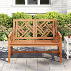 Tangkula Outdoor Wood Bench, 2-Person Patio Loveseat Chair with Geometric Backrest, Built-in Armrests & Slatted Seat, 660 lbs Weight Capacity, Garden Bench for Porch, Backyard & Poolside
