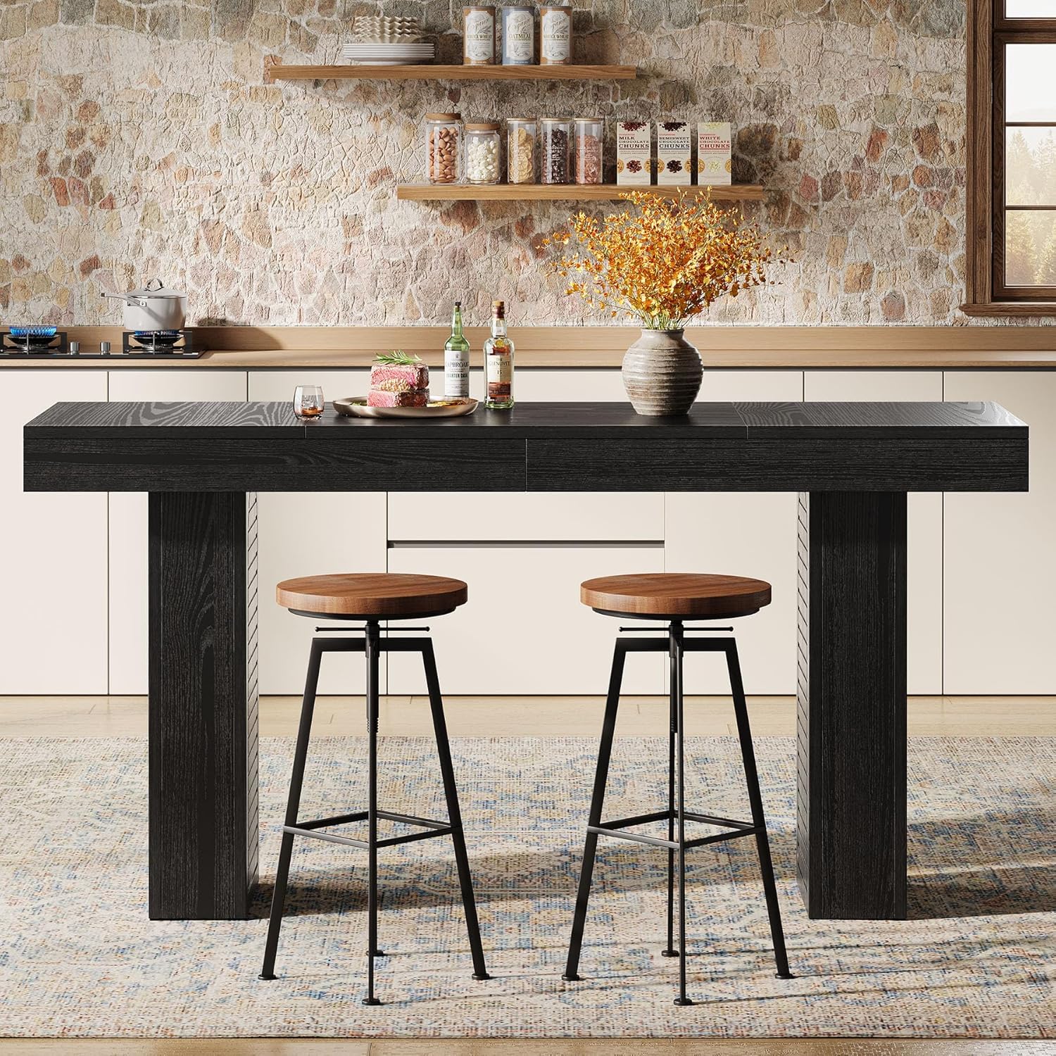 Tribesigns 70.9" Extra Long Bar Table, Rectangular Counter Height Pub Table, Modern Farmhouse Bar Height Table Home Bar Units for Kitchen Island, Bistro, Black