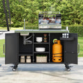 JIJIWANG 55.5" Outdoor Kitchen Island with Stainless Steel Sink, Outdoor Bar Cart Sink Station with 4 Lockable Wheel for Pizza Prep & BBQ Black