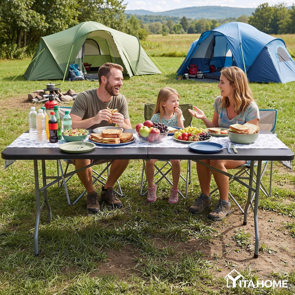 YITAHOME 2-Pack Heavy-Duty 6ft Folding Tables with Handle, Portable Black Plastic Fold-Up Tables for Camping, Picnics, Parties & Events
