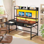 DurayLoly 39.4" Computer Desk with Hutch & Monitor Stand,Gaming Desk with Shelves & Drawers, Writing Desk with LED &Power Outlet,Office Desk,Study Desk for Bedroom Home Office,Small Space,Black
